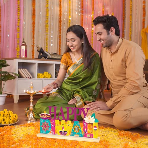 COCHIE Metal Happy Diwali Sign, Indian Festival of Light Table Centerpieces Decorations for Home, Office, Shelf, Mantel, Indoor, Traditional Party Supplies Decor (Diwali) - style: Diwali