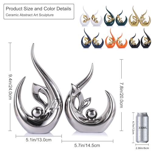 9.4" H Silver Abstract Sculptures Home Decor, Ceramic Art Statue Cool Stuff to Put on Shelves&tv Stand Decor, Silver Accent Entertainment Center, for Fireplace Coffee Table Dining Table Decorate - color: Bright Silver, size: 9.4in/H