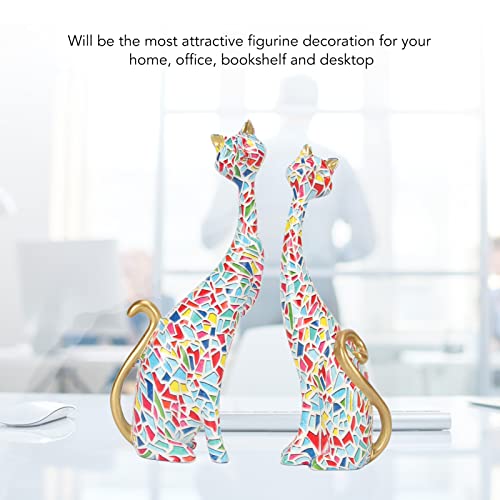 Tyenaza 2Pcs Oil Painting Cat Statues, Colorful Cat Statue, Abstract Couple Resin Cat Figurines Cat Sculpture for Bedroom Office Desktop Decoration(KY145) - size: KY145