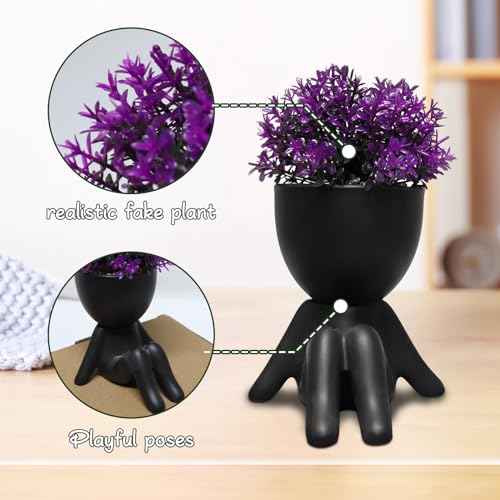 Zerzsy Fake Plants Mini Artificial Greenery Potted Plant for Home Decor Indoor Office Small Fake Plants Decor Cute Faux Succulent Desk Decoration for Office - Set of 1 - color: Black-g