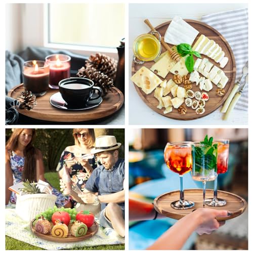 Acacia Round Wood Tray Decorative Serving Trays for Ottoman Coffee Table Candle Holder Tray Kitchen Counter Island Accents Home Decor Circle Circular Wood Centerpiece Trays for Dining Room Table - color: Acacia Wood, size: 12"