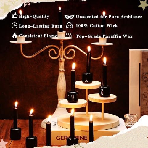Baderke 24 Pack 4 Inch Mini Black Taper Candles Sticks and 6 Spell Candle Holders for Witchcraft Spell Candles for Rituals, Birthdays, Meditation, Altar, Spells - color: Black