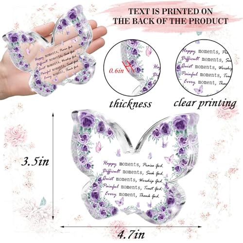 Every Moment Thank God" Butterfly Acrylic Sign - Purple Scripture Decor, 5-Layer Faith Reminder for Desk/Prayer Altar, Christian Gift for Women Inspirational 4.7 * 3.2 Inch - color: Purple 42
