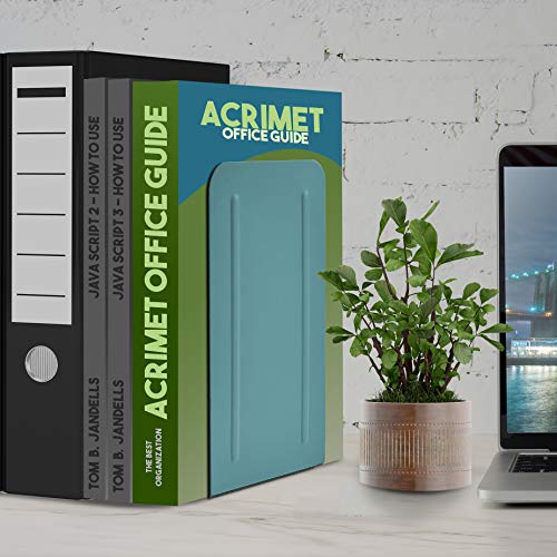Acrimet Metal Bookends, Jumbo Size 9" H x 4" W x 4-1/2" D, Non-Skid Book Stand for Shelves, Heavy Duty Book Stopper, Green, 1 Pair - color: Green
