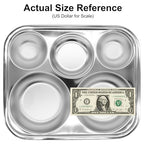 Korean Stainless Steel Divided Plates for Adults, Teens, Premium 304, Electro-Polished, No Black Residue, BPA-Free, Large 5-Compartment Food Tray, Diet Portion Control, Camping, Set of 2 - size: 5 Compartments (13x11Inch)