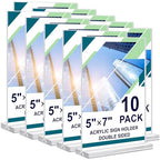 Acrylic Sign Holder 5 x 7, 10 Pack Clear Table Menu Vertical Display Stand Desktop Display Double Sided Stand Paper Holder Table Sign Suitable for Restaurants Office Store Show Fair