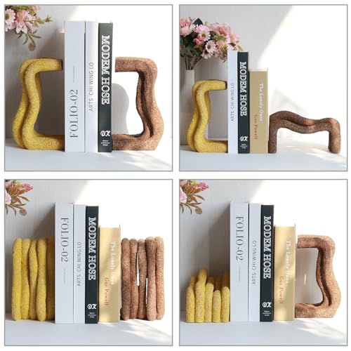Lukitas Curved Wave Decorative Bookends - Heavy Duty Non-Slip Book Holders, Modern Artistic Ornaments for Office Home Bookshelf Decor, Resin 7.5'' - color: Wave
