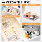 HOUSE DAY Desk Drawer Organizer Bins 6 PCS, 9*6*2" Clear Drawer Organizers with Silicone Pads, Vanity Organizers and Storage, Non Slip Plastic Drawer Organizer for Makeup, Bathroom, Kitchen, Office - size: 6 Pack -9x6x2"