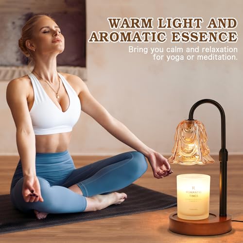 Small Candle Warmer Lamp with Timer, Adjustable Flower Lamp Warmer for Jar Candles, Unique Women Gifts for Birthday, Dimmable Candle Heater, Cute Wax Warming Light with Wood Base - color: A3-amber