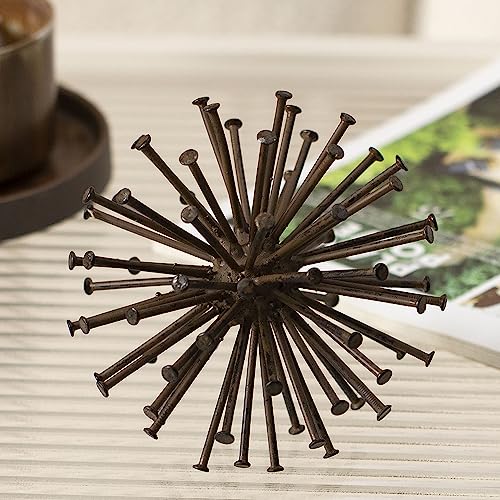 Metal Starburst Sculpture, Spike Tabletop Decorative Sphere, Small Abstract Geometric Urchin Decor Ball, Rusty Iron Table Top Decoration Orb for Home Living Room Bedroom Office Shelf - color: Rusty Iron-4.5 in
