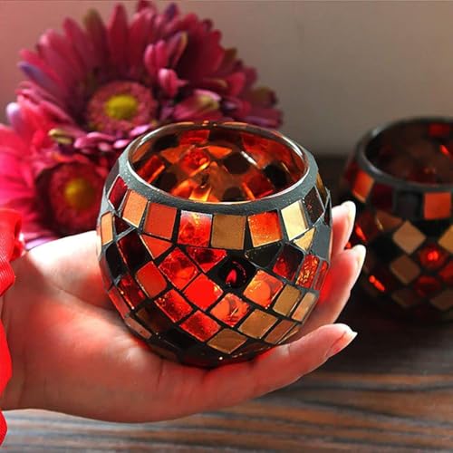 Votive Candle Holder Tea Lights - Glass Candle Holders, Mosaic Tealight Candle Holder, Candle Jar Cup for Wedding Centerpiece Party Table Decorations, Valentines Day Decor - color: A - a - Red