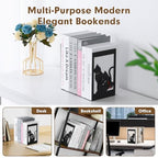 Aertiavty 2 Pcs Square Bookends for Shelves, Heavy-Duty Morden Cat Book Ends, Non-Skid Metal Bookends, 1 Pair Large Decorative Book Holder for Home and Office, Black Book Stopper, Heart Cat - style: Heart Cat