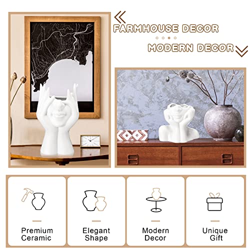 Sieral 3 Pcs Ceramic Face Vase Female Form Flower Modern Body Vase for Decor with Head Half Body Bust Centerpiece for Table Shelf Home Bedroom Room Office(Small,White) - color: White, size: Small