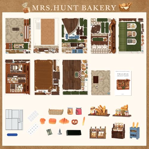Fsolis Book Nook Kit - DIY Miniature House Kit for Adults Booknook 3D Wooden Puzzles Bread Shop Diorama Model Gifts for Women Book Lovers (MRS.Hunt Bakery) - style: MRS.Hunt Bakery