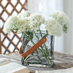 Handmade Leather - Handle Handbag - Style Glass Vase - Simple Elegance for Your Space (Gray) - color: Gray