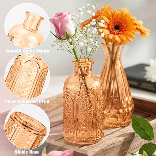 Glass Bud Vases in Bulk Set of 17, Amber Small Mini Vases for Flowers, Vintage Vase for Centepiece,Wedding, Table Decor, Baby Shower, Christmas, Home and Events - color: Amber