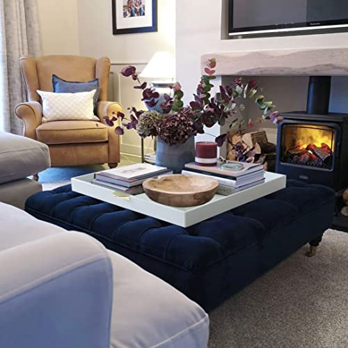 HofferRuffer Extra Large Square Serving Tray, Elegant Faux Leather Ottoman Tray with Gold Hardware Handles, Serve Tea, Coffee or Breakfast in Bed, 23.6 x 23.6 inches, White Large Square - color: White, size: 23.6" x 23.6" x 2"