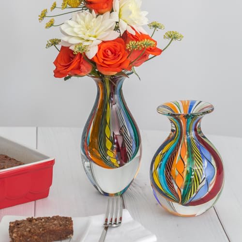 Ca D Oro Small Glass Vase Boho with Colored Canes Hand Blown Murano-Style Art Glass - Model Nº 2 - color: Small Colored Model 2