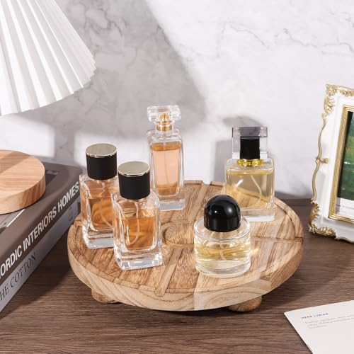10'' Round Wooden Tray Pedestal Stand, Farmhouse Bathroom Decor Riser for Soap Dispenser, Perfume, Candle, 10'', Light Brown - color: 10''-light Brown