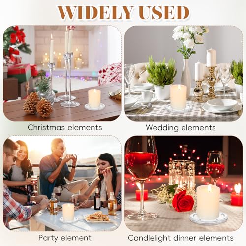 Toyvian Glass Candle Plates: 4pcs Pillar Candles Pedestal Clear Holders Round Trays for Wedding, Tealight Stand Table Centerpieces for Bathroom Dining Room Table Christmas Dinner Decor, 4inches