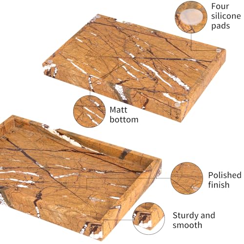 Marble Bathroom Vanity Tray, Natural Luxury Vanity Home Kitchen Bathroom Table Tray, Stone Decorative Countertop Dresser Trays for Key Coffee Perfume Jewelry Makeup (Rainforest Brown, 12"x 8" x1.2") - color: Rainforest Brown, size: 12" x 8" x 1.2"