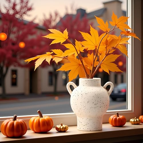 LUKA Antique Ceramic Vase with 2 Handle,7.28 inches Rustic Vase Minimalist Decor, Decorative Vases for Home Decor, Table, Living Room, Shelf, Christmas Decoration(Medium,White) - color: M-white(7.28 In)