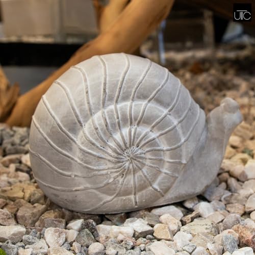 Modern Small Ribbed Grass Snail Figurine, Unique Cement Figurines, Handcrafted Decorative Washed Concrete Finish White Sculpture for Home, Garden, Office: 9.25"x5.25"x5.75"H - size: 9.25"x5.25"x5.75"H