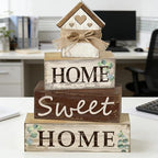 4 Pcs Farmhouse Tiered Tray Decor Home Sweet Home Rustic Wooden Tabletop Sign Neutral Heart House Shaped Shelf Mantle Kitchen Decoration Housewarming Gifts - style: Home