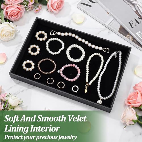 Velvet Jewelry Trays 6 Pcs Black Stackable Jewelry Organizer Trays for Earring Necklace Bracelet Ring Jewelries Storage Display Case - color: Black-6pcs