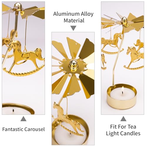 Spinning Candle Holder, Gold Tea Lights Candle Holder Carousel Candle Spinner, Rotating Metal Candle Holders for Table Centerpiece Carousel Tealight Holder for Christmas Festival Home Decor - color: Carousel