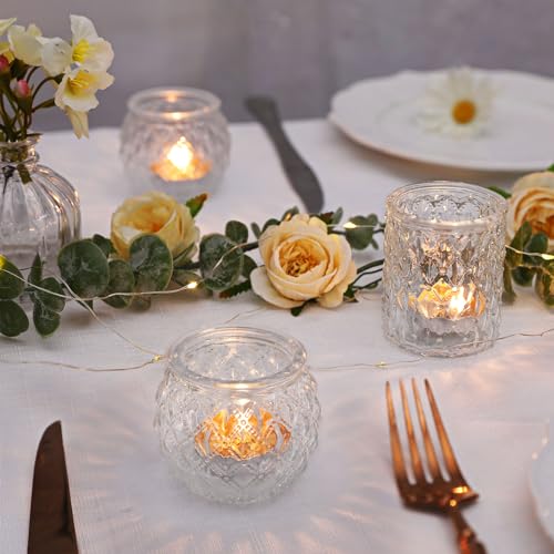 DARJEN Clear Votive Candle Holders Set of 24- Round Glass Candle Holders Bulk for Tea Light Candle, Embossed Candle Votives for Wedding Centerpiece, Various Parties & Home Decor (Pack of 4) - color: Clear, size: 24 Pcs (Pack of 4)