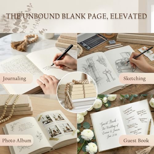 Decorative Books for Home Decor-Set of 4 Real Linen Decorative Books, Stacked Books with Wood Bead Garland, Jute Twine & Satin Ribbon, Neutral Modern Farmhouse & Boho Shelf Decor (Beige) - color: Beige