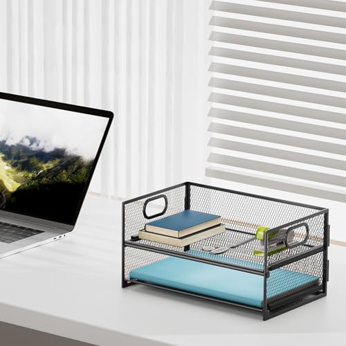 Marbrasse 2 Tier Paper Organizer Letter Tray, Mesh File Organizer with Handle, Paper Sorter Desk Organizer for Home Office Supplies - Black - color: 2 Tier Black