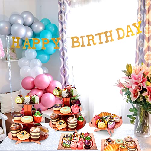 Zopeal 7 Pcs Dessert Table Display Set 3-Tier Cupcake Stand 1-Tier Cup Cake Display Tower Platters and Serving Trays Cardboard Cake Cookie Holders for Wedding Birthday Party Baby Shower(Rose Gold) - color: Rose Gold