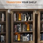 Solid Wood Fantasy Book Nook Shelf Insert - Handcrafted Bookends with Remote Control & Timer, Magical Moroccan Bookshelf Decor Night Light, Unique Gifts for Book Lovers Readers