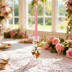 Handcrafted Enamel Glass Candle Holder – Stunning Floral Design with Begonia Flowers for Weddings, Home Décor, and Gift Giving – Unique Handcrafted Piece with Enamel Detailing