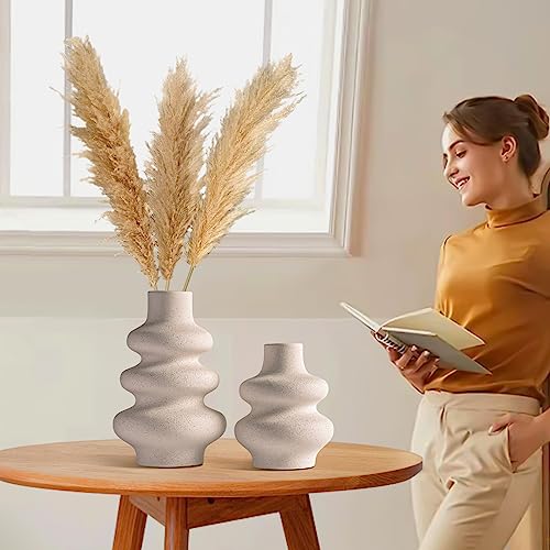 Ceramic Vases Set of 2-White Vase for Modern Home Decor, Flower Vases for Aesthetic Room Decor,Boho Decor Wedding Dinner Table Party Office Centerpiece Table Decorations (A White) - color: A White
