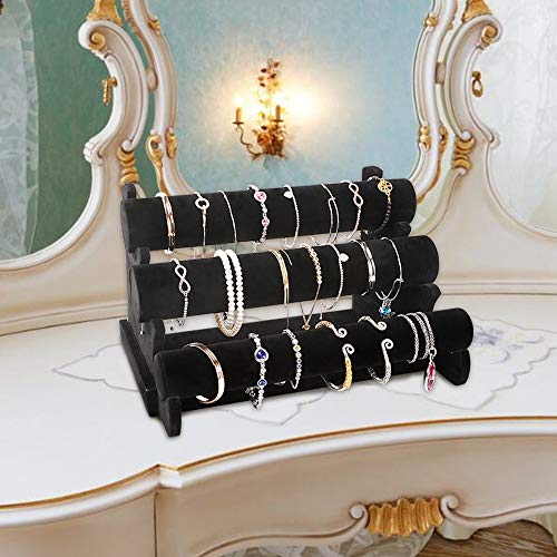 LuiceABC Bracelet Display Stand, 3 Tiers Black Velvet Soft T Bar Bracelet Holder Jewelry Watch Tower Organizer