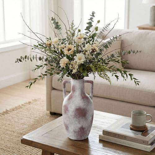 Flower Vase with Handles, 12.8 inch Tall Ceramic Vase Farmhouse Rustic Vases Decorative Pottery Vases for Home Decor Living Room Table Bookshelf Centerpiece Bouquet Wedding Fireplace (Terra) - color: C-12.8"h-terra