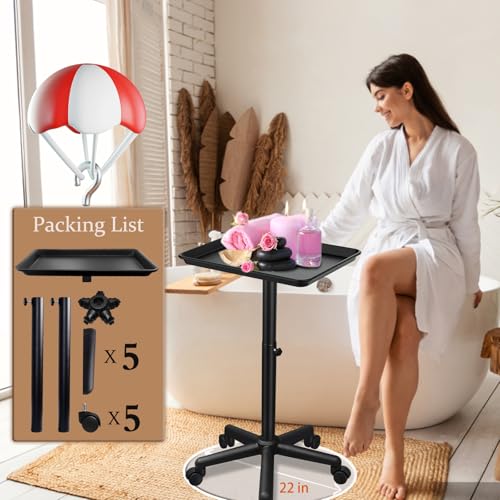 Black Salon Tray Height Adjustable Hair Color Tray with Wheels for Spa or Home Use - color: M-black