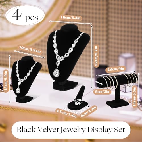 Wenqik 5 Pcs Velvet Jewelry Display Set Necklace Bust Holder T Bar Bracelet Holder Ring Display Stand Jewelry Organizer for Vendors Selling Trade Show Retail Home Decor (Black) - color: Black