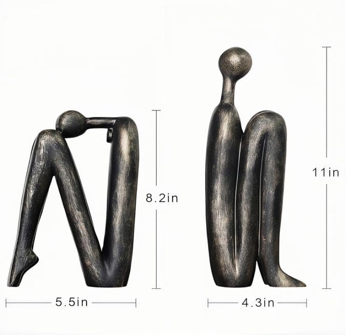 Decorative Bookends for Shelves,Book Ends Unique Thinker Statue,Resin Non Skid Book Ends to Hold Books Decorative,for Home,Office Desk,Bookshelf,Study,1Pair/2Piece 11'' (Bronze) - color: Bronze