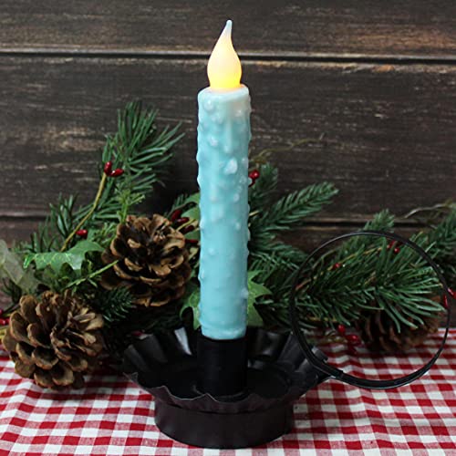 CVHOMEDECO. Real Wax Hand Dipped Battery Operated LED Timer Taper Candles Rustic Primitive Flameless Lights Decor, 6-3/4 Inch, Teal, 3 PCS in a Package - color: Teal 3 Pcs