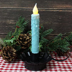 CVHOMEDECO. Real Wax Hand Dipped Battery Operated LED Timer Taper Candles Rustic Primitive Flameless Lights Decor, 6-3/4 Inch, Teal, 3 PCS in a Package - color: Teal 3 Pcs