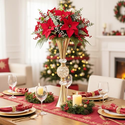 Crystal Gold Flower Vases for Centerpieces: Metal Trumpet Vases for Table, Elegant Flower Stands with Crystal Ball - Floral Decorations for Events Christmas Wedding Home Decor (Gold, 27.6in-2pcs) - size: 27.6in-2pcs