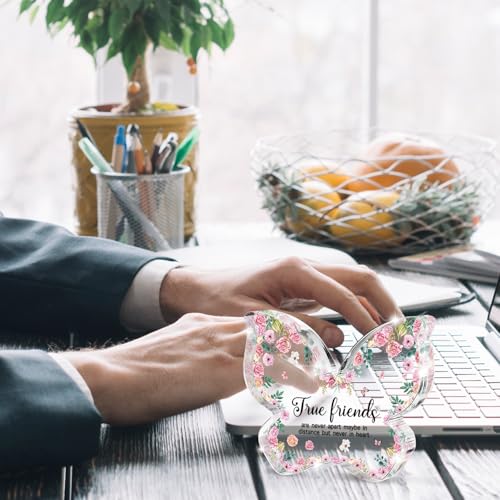 Pink Butterfly Acrylic Plaque, True Friends Never Part Keepsake, Perfect Multi-Occasion Gift for Best Friends (Birthday/Graduation/Wedding), Inspiring Desktop Decor for Women - color: true friends