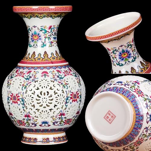 MTME Porcelain Figurines, Jingdezhen Decorative Flower vase, Carved Bud Colorful vase, Wedding Gifts, Aesthetic Sculpture Home décor (Carved)