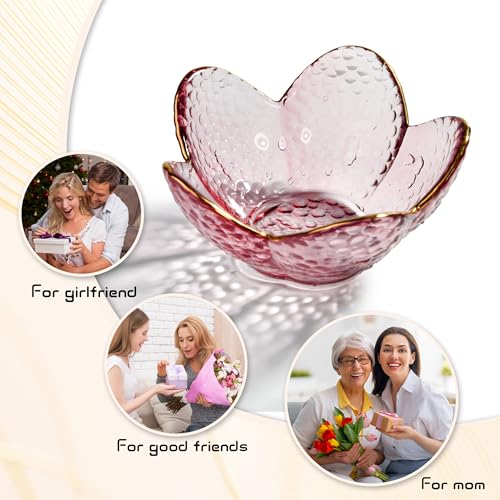 Purple Flower Jewelry Trinket Dish, Glass Ring Holder Tray, Small Trinket Bowl Gifts for Women - color: golden-edged purple