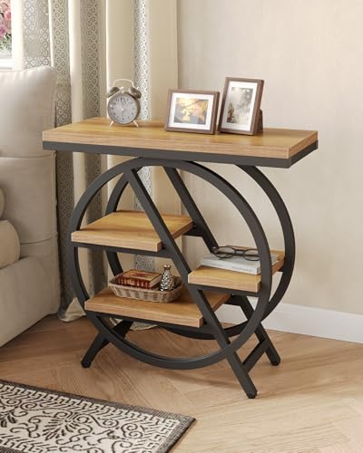 End Table, Narrow Side Table with 4-Tier Large Storage Space, Modern Bedside Table for Living Room, Home Office, Bedroom, Natural - color: Natural