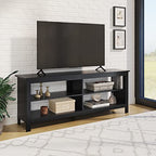 Panana Modern TV Stand with 4 Open Shelves 55inch Entertainment Center for TVs up to 65inch Medial TV Console Table Cabinet for Living Room (Black)